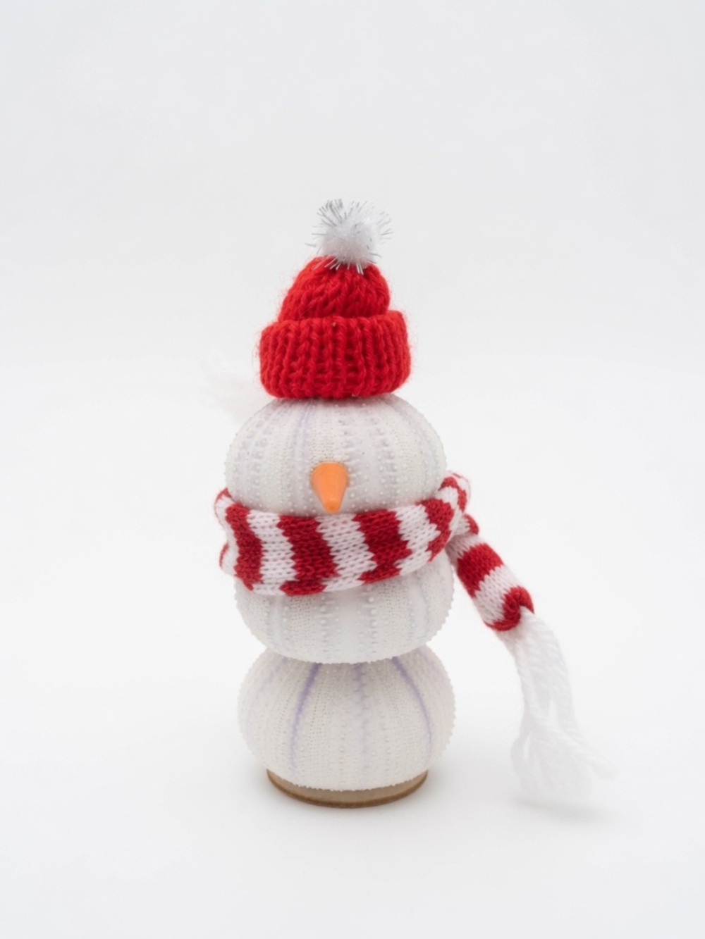 Natural sea urchin  Snowman Figure with Red Hat & Striped Scarf handmade